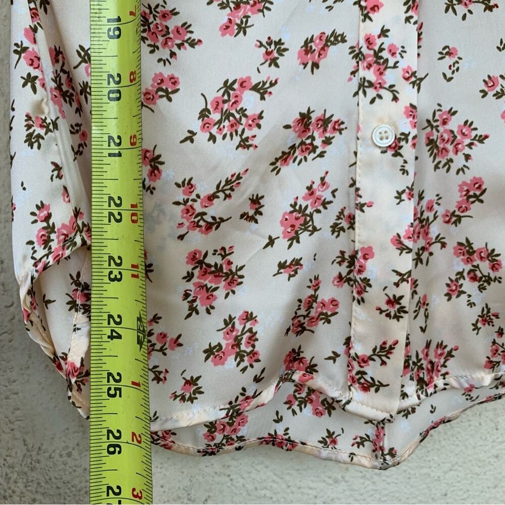 Zara Beige Cream Floral Satin Long Sleeve Button Down Shirt Blouse Size XS - Picture 11 of 16